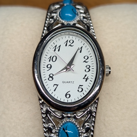 Silver & Turquoise Bangle Watch (OS) - Picture 2 of 7